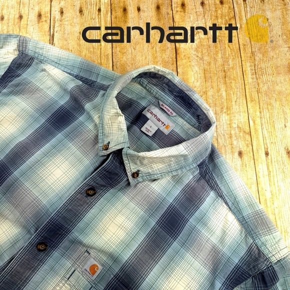 Carhartt Other - Carhartt Men's Blueish Green and White Checkered Shirt Large Short Sleeve